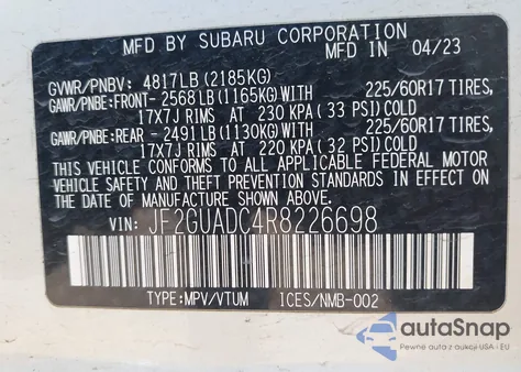 2024 Subaru Crosstrek Premium из США, поврежденный, VIN JF2GUADC4R8226698